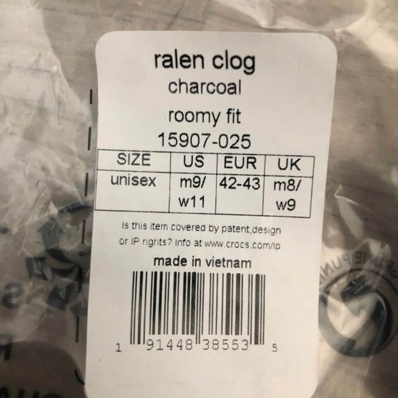 Crocs Ralen Size 9 Men- Charcoal - NEW - Picture 7 of 7